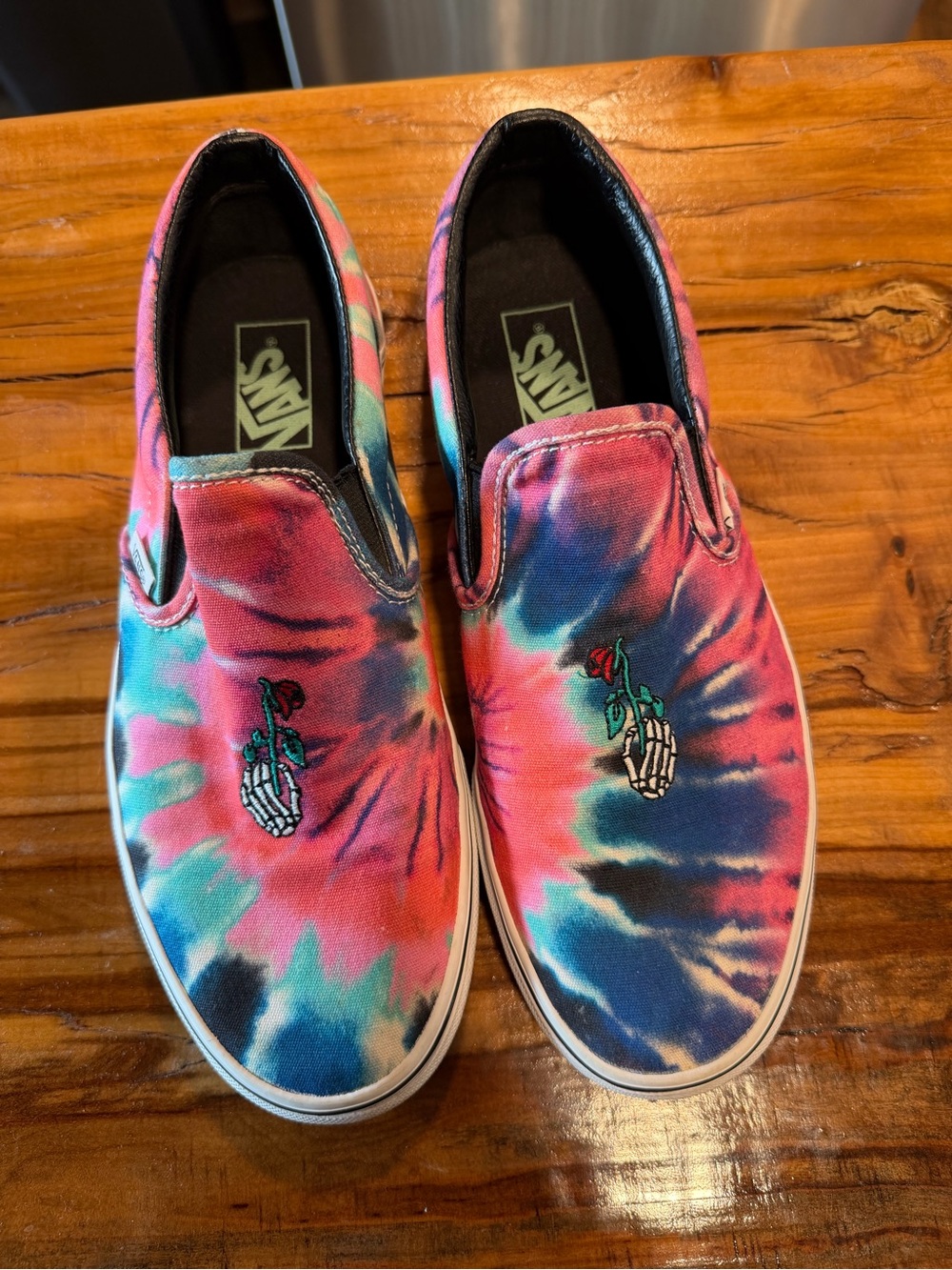 Vans Slip-On Tie-Dye Canvas Shoes with Rose Embroidery - Multicolor